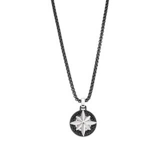 Κολιέ Senza Men&#039;s Steel, Δίχρωμη Πυξίδα από Ατσάλι με μαύρη καδένα