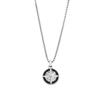 Κολιέ Senza Men&#039;s Steel, Δίχρωμη Πυξίδα από Ατσάλι με ασημί καδένα
