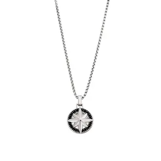 Κολιέ Senza Men&#039;s Steel, Δίχρωμη Πυξίδα από Ατσάλι με ασημί καδένα