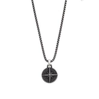Κολιέ Senza Men&#039;s Steel, Πυξίδα από Ατσάλι με Gun Metal καδένα