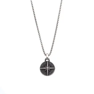 Κολιέ Senza Men&#039;s Steel, Πυξίδα από Ατσάλι με ασημί καδένα