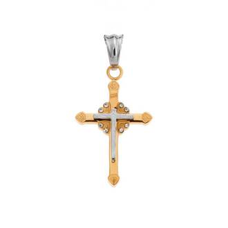 Μοτίφ Senza Men&#039;s Steel, Δίχρωμος Σταυρός από ατσάλι με πέτρες