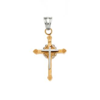 Μοτίφ Senza Men&#039;s Steel, Δίχρωμος Σταυρός από ατσάλι με πέτρες