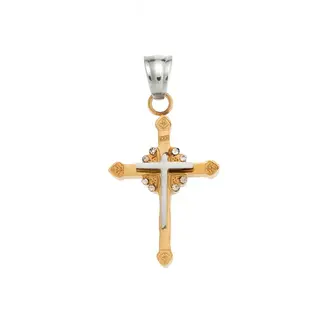 Μοτίφ Senza Men&#039;s Steel, Δίχρωμος Σταυρός από ατσάλι με πέτρες