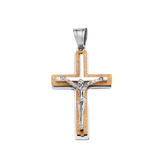Μοτίφ Senza Men&#039;s Steel, Δίχρωμος Σταυρός με τον Εσταυρωμένο από ατσάλι