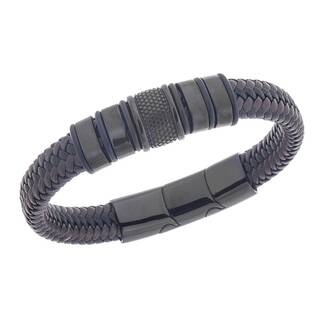 Βραχιόλι Senza Men&#039;s Steel Black Leather Strap
