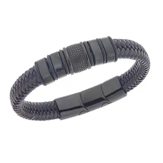 Βραχιόλι Senza Men&#039;s Steel Black Leather Strap
