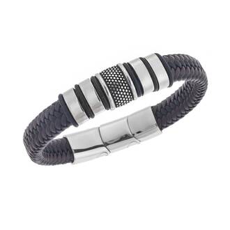 Βραχιόλι Senza Men&#039;s Steel Black Leather Strap