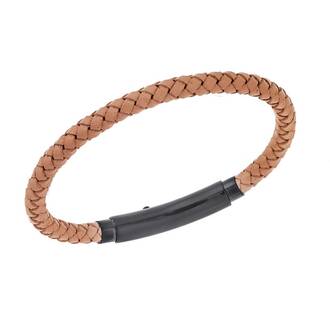 Βραχιόλι Senza Men&#039;s Steel Beige Leather Strap