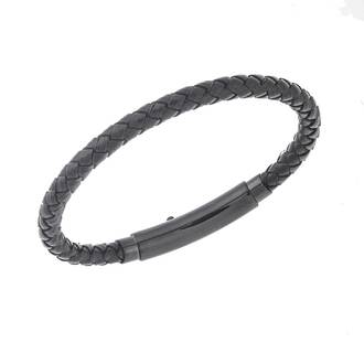 Βραχιόλι Senza Men&#039;s Steel Black Leather Strap