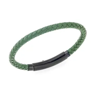 Βραχιόλι Senza Men&#039;s Steel Green Leather Strap