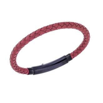 Βραχιόλι Senza Men&#039;s Steel Red Leather Strap