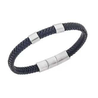 Βραχιόλι Senza Men&#039;s Steel Black Leather Strap