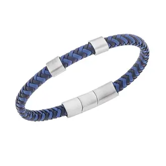 Βραχιόλι Senza Men&#039;s Steel Black &amp; Blue Leather Strap