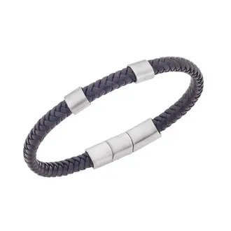 Βραχιόλι Senza Men&#039;s Steel Black &amp; Brown Leather Strap