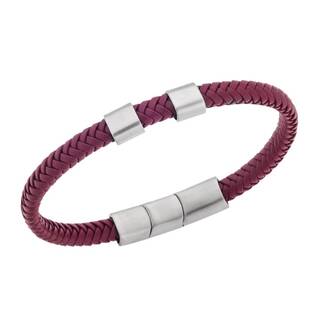 Βραχιόλι Senza Men&#039;s Steel Red Leather Strap