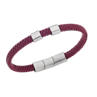 Βραχιόλι Senza Men&#039;s Steel Red Leather Strap