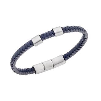 Βραχιόλι Senza Men&#039;s Steel Black &amp; Grey Leather Strap