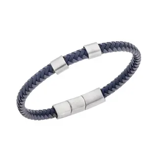 Βραχιόλι Senza Men&#039;s Steel Black &amp; Grey Leather Strap