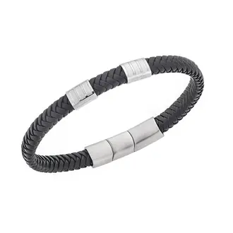 Βραχιόλι Senza Men&#039;s Steel Black Leather Strap