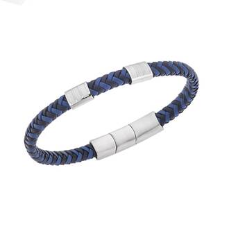 Βραχιόλι Senza Men&#039;s Steel Black &amp; Blue Leather Strap