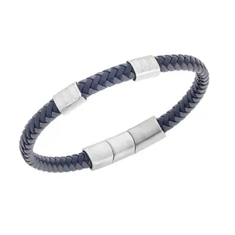Βραχιόλι Senza Men&#039;s Steel Black &amp; Grey Leather Strap