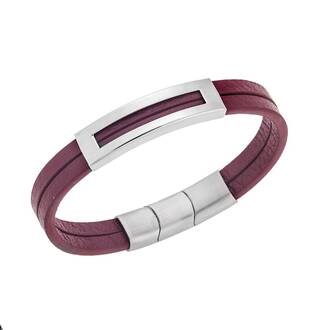 Βραχιόλι Senza Men&#039;s Steel Red Leather Strap