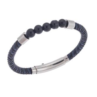 Βραχιόλι Senza Men&#039;s Steel Blue &amp; Black Leather Strap