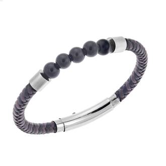 Βραχιόλι Senza Men&#039;s Steel Brown &amp; Black Leather Strap