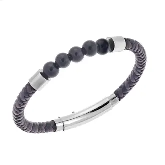 Βραχιόλι Senza Men&#039;s Steel Brown &amp; Black Leather Strap