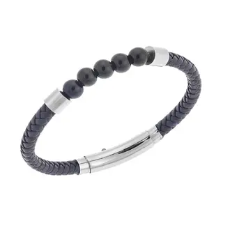 Βραχιόλι Senza Men&#039;s Steel Brown &amp; Blue Leather Strap