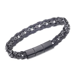 Βραχιόλι Senza Men&#039;s Steel Black Leather Strap