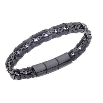 Βραχιόλι Senza Men&#039;s Steel Black &amp; Brown Leather Strap