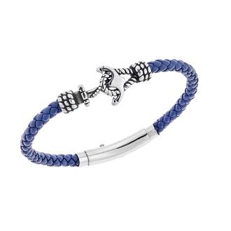Βραχιόλι Senza Men&#039;s Steel Blue Leather Strap, δέρμα με άγκυρα