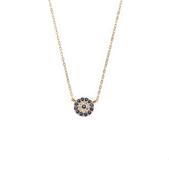 Κολιέ Senza Silver 925 Gold Plated, Στρογγυλό ματάκι με ζιργκόν