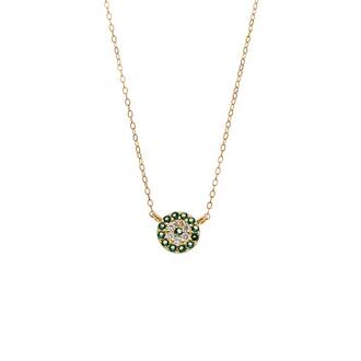 Κολιέ Senza Silver 925 Gold Plated, Στρογγυλό πράσινο ματάκι με ζιργκόν