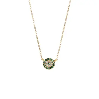 Κολιέ Senza Silver 925 Gold Plated, Στρογγυλό πράσινο ματάκι με ζιργκόν