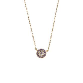 Κολιέ Senza Silver 925 Gold Plated, Στρογγυλό μωβ ματάκι με ζιργκόν