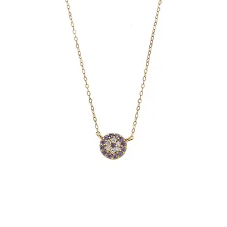 Κολιέ Senza Silver 925 Gold Plated, Στρογγυλό μωβ ματάκι με ζιργκόν