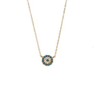 Κολιέ Senza Silver 925 Gold Plated, Στρογγυλό τυρκουάζ ματάκι με ζιργκόν