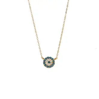 Κολιέ Senza Silver 925 Gold Plated, Στρογγυλό τυρκουάζ ματάκι με ζιργκόν