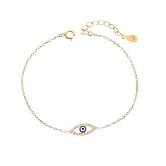 Βραχιόλι Senza Silver 925 Gold Plated, Ματάκι μπλε με σμάλτο και ζιργκόν