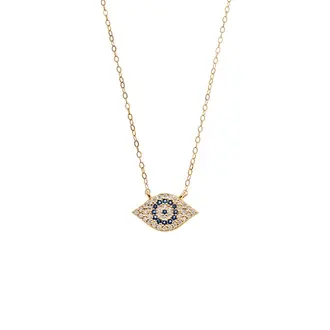 Κολιέ Senza Silver 925 Gold Plated, Mπλε ματάκι στόχος με ζιργκόν