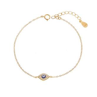 Βραχιόλι Senza Silver 925 Gold Plated, Μάτι με μπλε σμάλτο και ζιργκόν