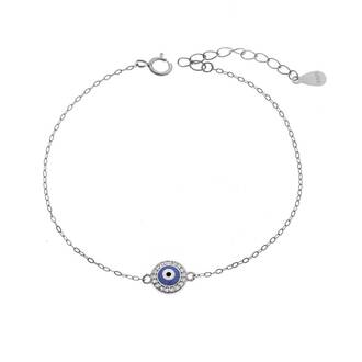 Βραχιόλι Senza Silver 925, Μάτι με μπλε σμάλτο και ζιργκόν