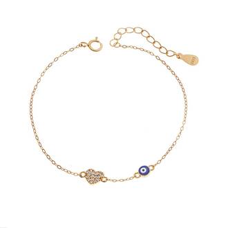 Βραχιόλι Senza Silver 925 Gold Plated, Μάτι με μπλε σμάλτο και καρδιά με ζιργκόν
