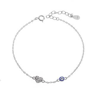 Βραχιόλι Senza Silver 925, Μάτι με μπλε σμάλτο και καρδιά με ζιργκόν