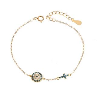 Βραχιόλι Senza Silver 925 Gold Plated, Μάτι-στόχος και σταυρός με τυρκουάζ ζιργκόν