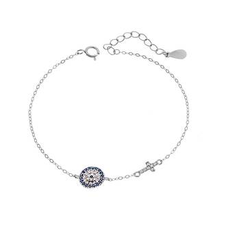 Βραχιόλι Senza Silver 925, Μάτι-στόχος και σταυρός με ζιργκόν