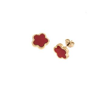 Σκουλαρίκια Γυναικεία SENZA Gold Plated Steel, με κόκκινη μαργαρίτα